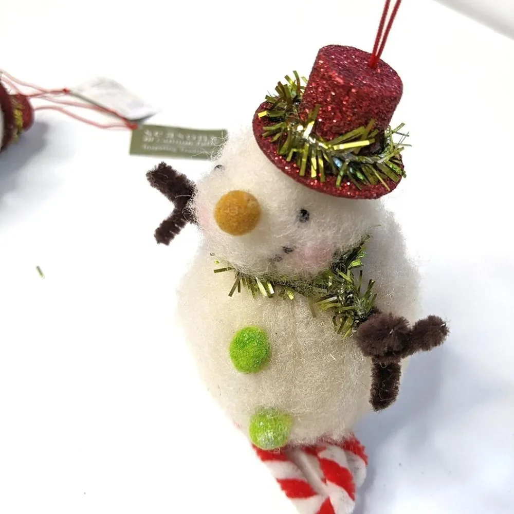 Set Of Three Fluffy Little Snowmen Christmas Tree Ornaments